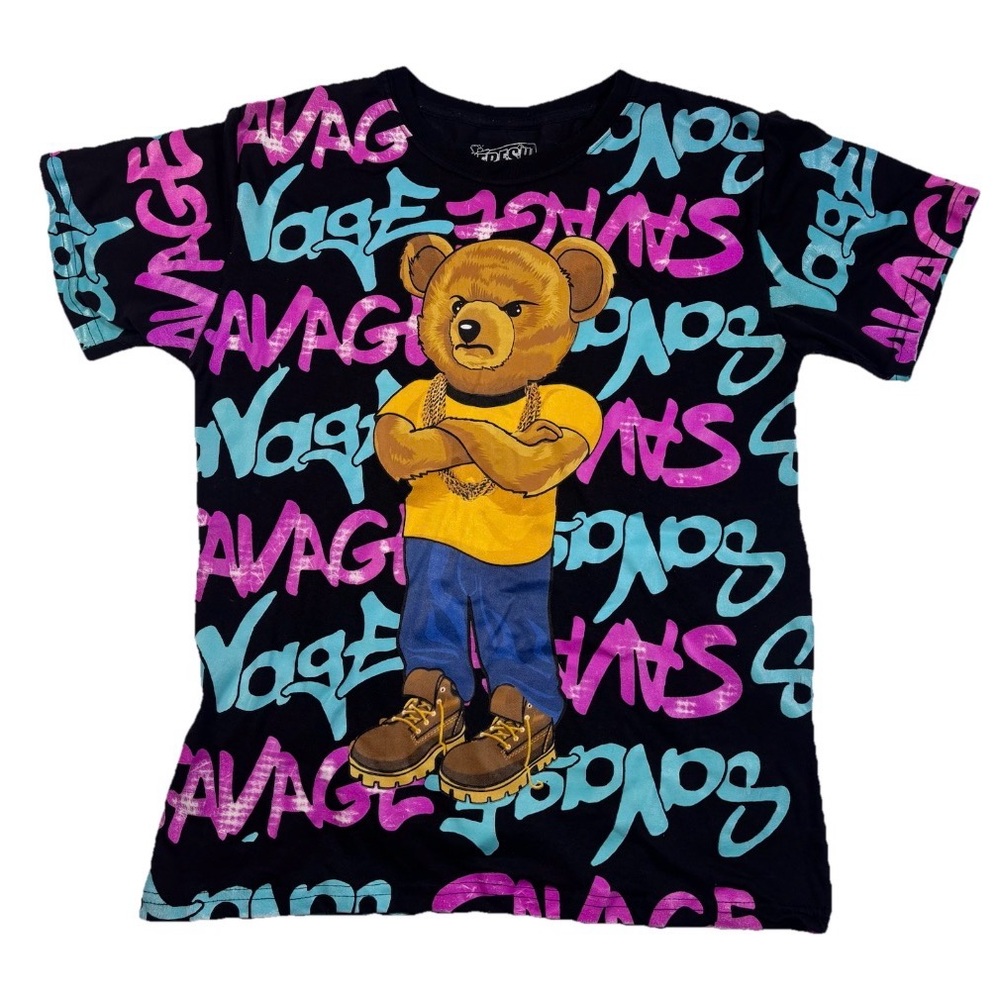 Fresh Laundry Savage Bear With All Over Graphic Print T-shirt Kids XL Tag Savage